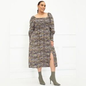 ELOQUII Elements Mixed Dot Print Midi Dress w/ Smocked Bodice Women's Size 26/28